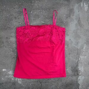 Pink lace cami tank top coquette basic y2k fitted camisole soft girl layering